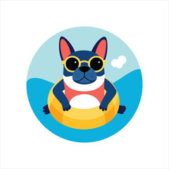  French Bulldog on Pool Float Vector Art