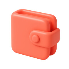 Closed coral 3d wallet icon on a transparent background, perfect for online payment apps and websites