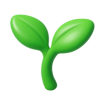 3d icon Small green plastic sprout growing, with two leaves and transparent background