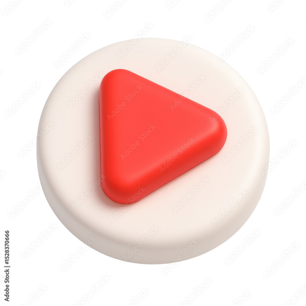 Poster 3d icon of a red play button on a white circular background, with transparent background, ideal for 