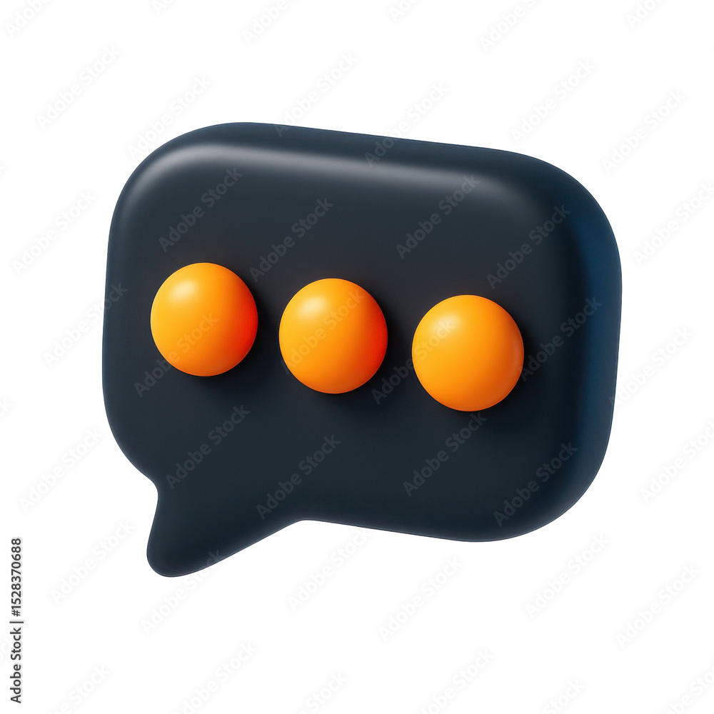 Poster cartoon 3d icon speech bubble with three orange dots is loading or typing with transparent backgroun