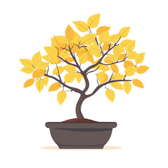 A Yellowhorn Bonsai 2D flat vector illustration, isolated on a white background.