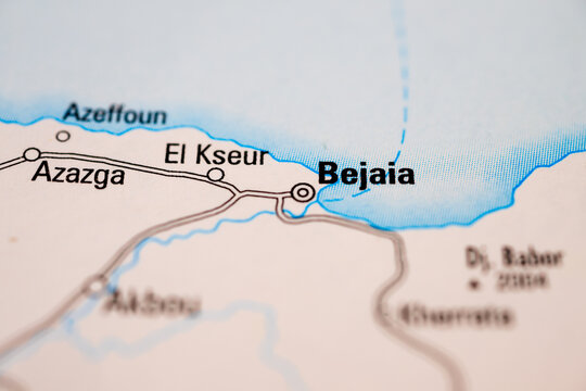 Bejaia and surrounding routes on Algeria map.