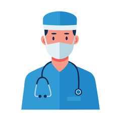 Fototapeta premium doctor with stethoscope, wearing a mask and surgical suit. Flat medical vector illustration, avatar