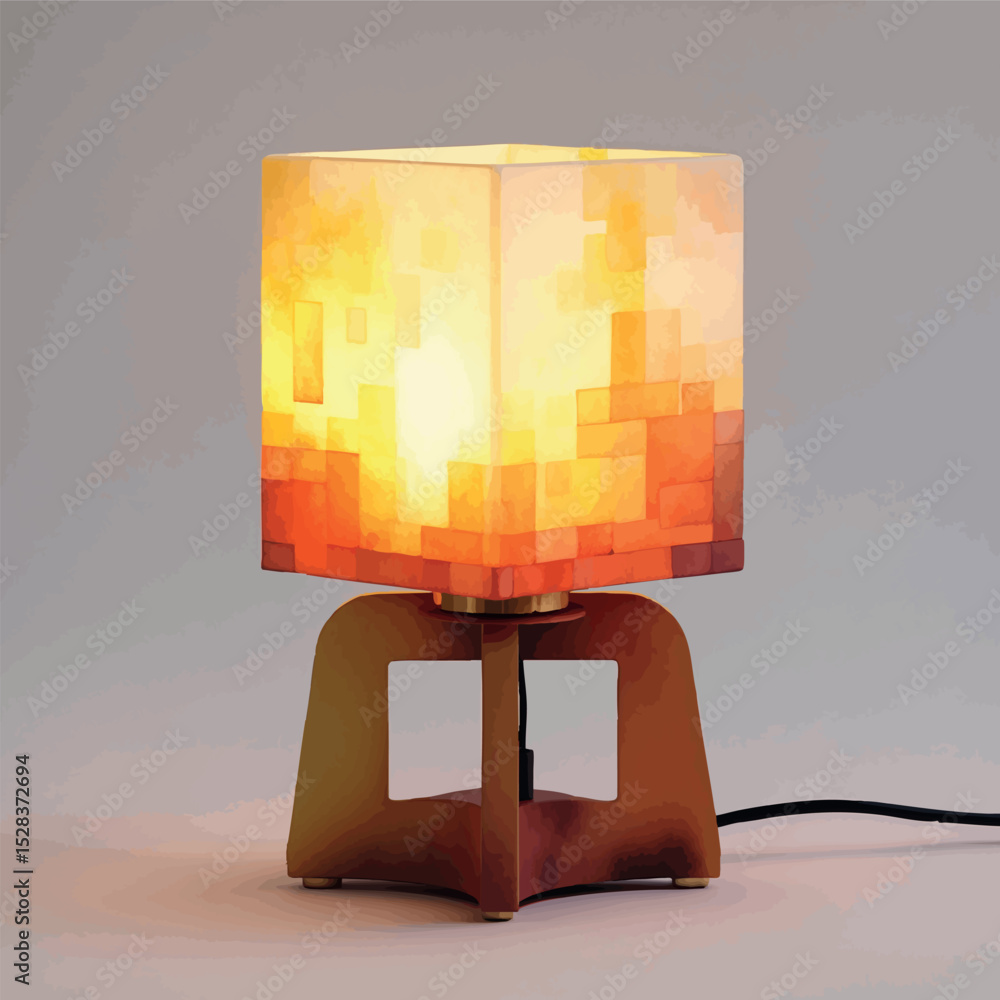 Poster pixel lamp vector. watercolor light source in cozy 8-bit style.