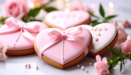 Pink Heart Cookies with Valentines Day.