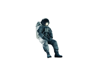 Astronaut in space suit sitting isolated on a white background png ai generated