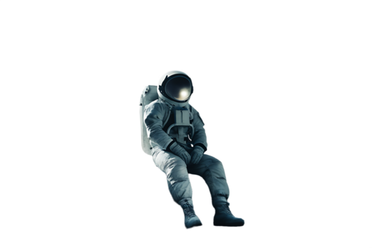 Astronaut in space suit sitting isolated on a white background png ai generated