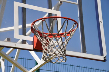 basketball hoop against blue sky