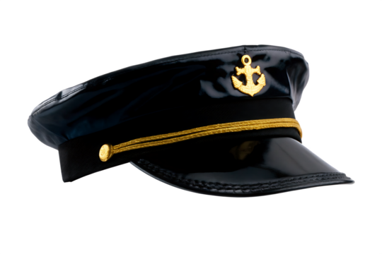 Black captain's hat with gold anchor isolated on a white background