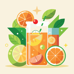 Summer Orange Lemon Drink with Leaves Design