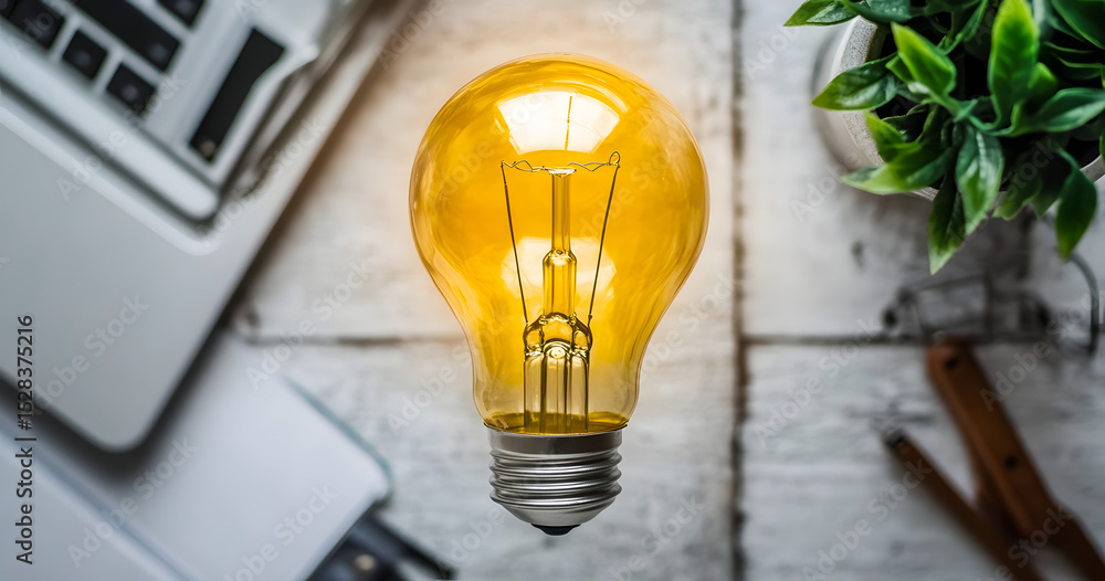 Poster clarifying complex ideas theme with light bulb - flat lay