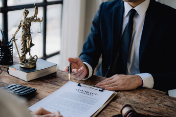 Legal Contract Signing with Justice Statue