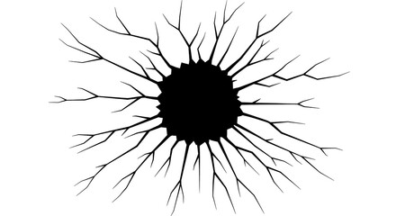 Abstract cracked ice hole design with radiating lines in black and white