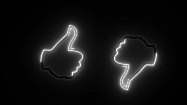 Flickering Neon Glowing White Outline Like-dislike sign Animation. Social media feedback, negative attitude, worst choice. neon Do and don't symbols.
