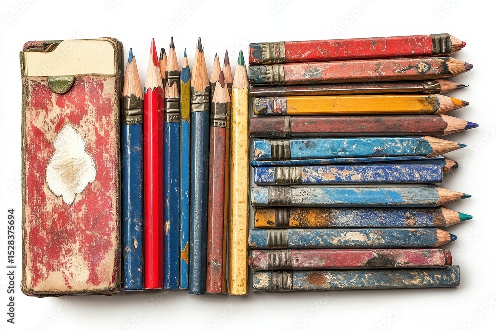 Poster row of colorful art pencils balancing on smooth grey rocks on a white surface creating a nature insp