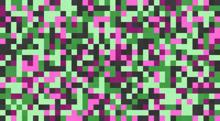 Abstract multicolor texture in a square pattern with a retro tech halftone background.