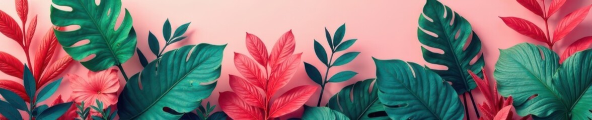 Coral backdrop features Epipremnum Pinnatum's unique leaf pattern Summery minimal design , plant, summer background