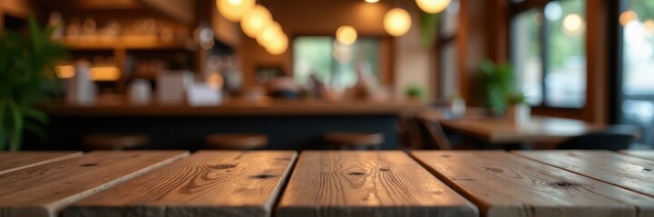 Rustic wooden table, blurred restaurant bokeh, blur, cafe