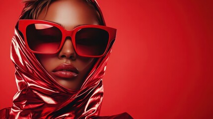 A stylish fashion model exuding confidence in a bold red aesthetic creates a visually striking image, highlighting modern fashion trends and the artistic expression of beauty.