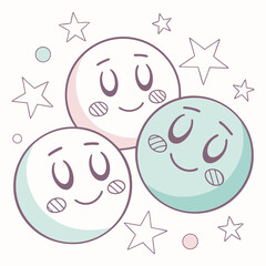 Adorable celestial spheres with smiling faces and star decorations Ai-Generated