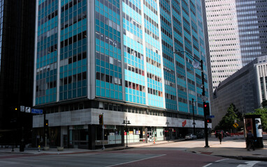 Blue sunny building downtown