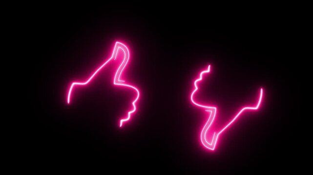 Neon Pink and Green Glowing Outline Like-dislike sign Animation. Social media feedback, negative attitude, worst choice. neon Do and don't symbols.