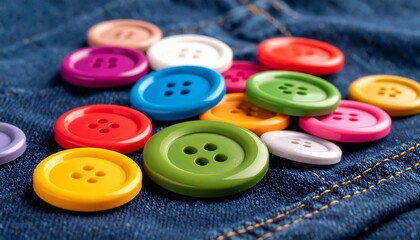 Colorful buttons on denim.