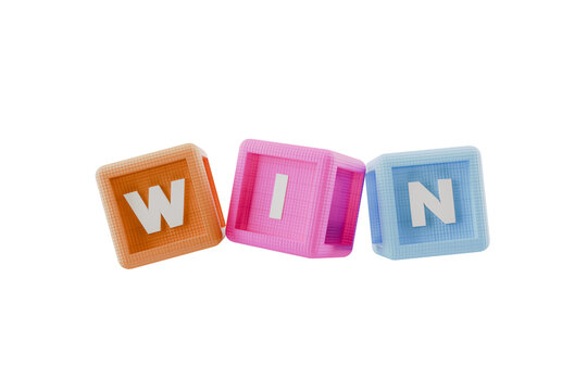 Fototapeta colourful 3d building block cubes spelling the word win, transparent background