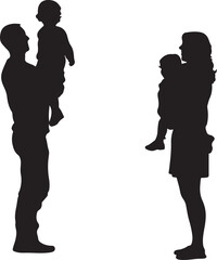 Man Woman with kids vector silhouette 