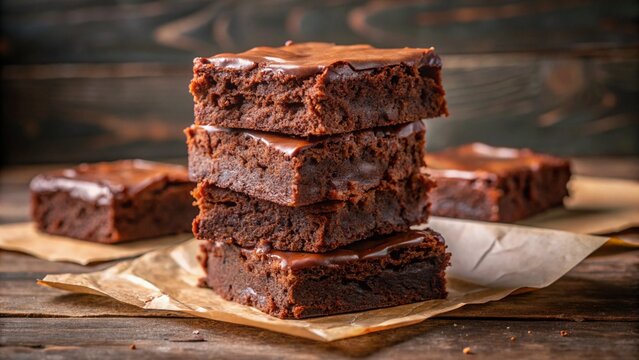 Stack of rich chocolate brownies with fudgy centers, crackly tops, and dusted with powdered sugar. - Powered by Adobe