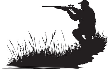 Hunter Hunting Silhouette Vector Illustration on Transparent Background