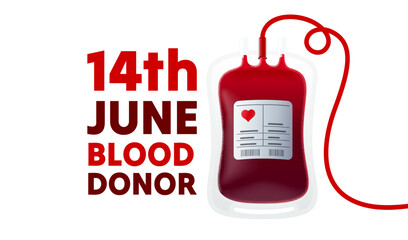Naklejka premium 14 June Donor blood bag, blood donation announcement cover. Vector illustration