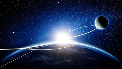 Obraz premium Planet earth and moon in space wallpaper background outer space astronomy celestial bodies cosmic scene generative ai 