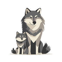 A Mother Wolf With Her Kid illustration vector 2D flat, isolated on a white background.