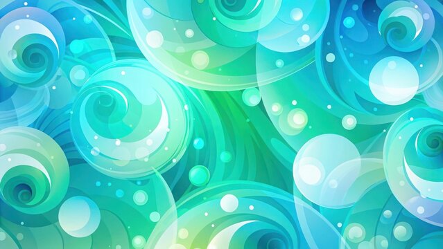Vibrant Aqua Swirls Abstract Background Texture with Teal and Green Bubbles Design for Digital Art Print