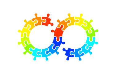 Infinity symbol colorful puzzle design. Vector isolated on white background.	