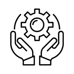 Safe tool icon. hand with gear. icon related to tool. outline icon style. Simple vector design editable Warning icon with gear. icon related to tool.