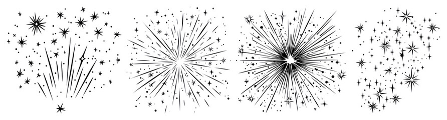 Obraz premium PNG Vintage fireworks burst illustrations, element set on transparent background
