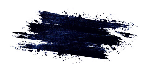 Black paint brush stroke creating a dark artistic shape on transparent background, Abstract brushstroke art in black and white with textured paint swirls