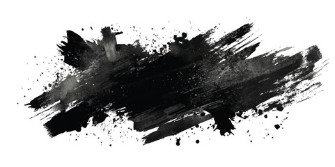 Black paint stroke on transparent background. Abstract Black Ink Splash and Brush Strokes