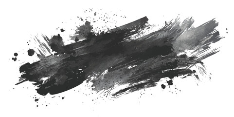 Black paint brush stroke creating a dark artistic shape on transparent background, Abstract brushstroke art in black and white with textured paint swirls