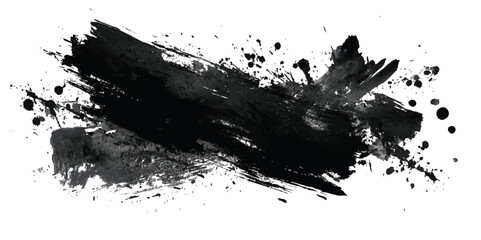 black paint brush stroke isolated on white or transparent png. Bold Black Brush Stroke on White Background
