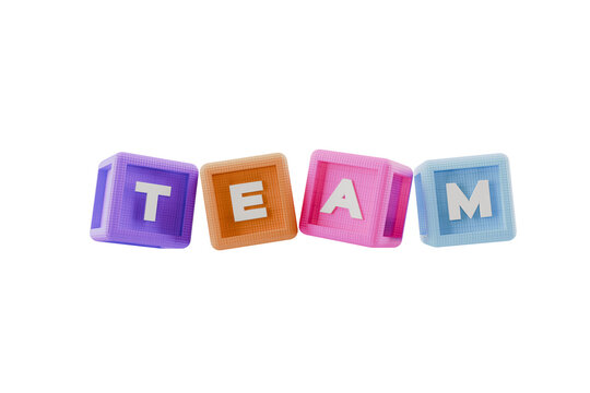 Fototapeta colourful 3d building block cubes spelling the word team, transparent background