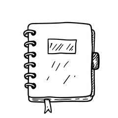 Hand-drawn vector doodle of a spiral notebook with a bookmark 