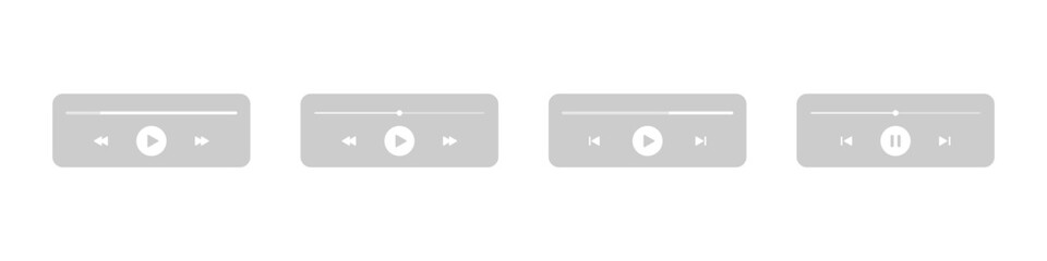 Play button set. Music player button. Audio player control icons. Video start icon set. Vector play button isolated set with timeline.