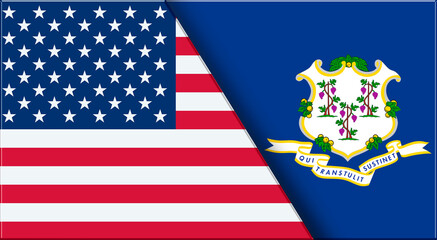Flags of USA and Connecticut. United States and Connecticut official flags