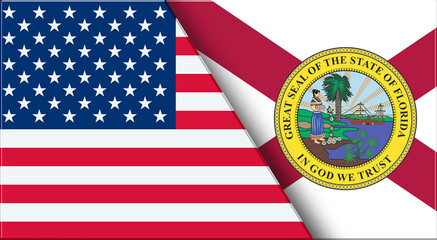 Flags of USA and Florida. United States and Florida official flags
