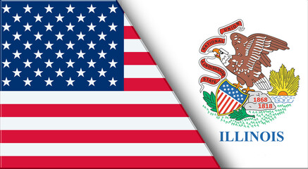 Flags of USA and Illinois. United States and Illinois official flags