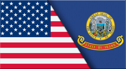 Flags of USA and Idaho. United States and Idaho official flags